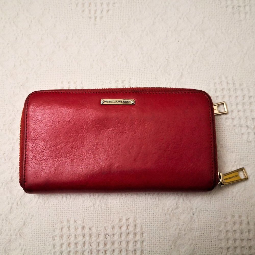 Rebecca Minkoff 3 Zip Red Leather Continental Wallet Red